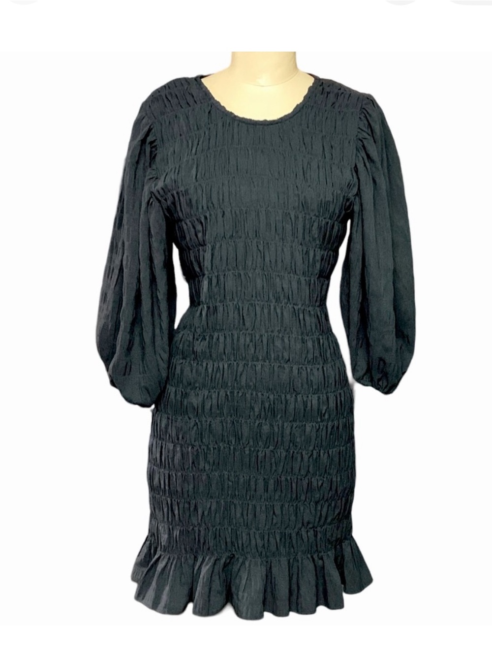 Lush Black Smocked Puff Sleeve Mini Dress